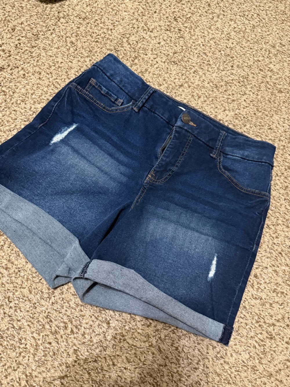 Dark Blue Denim Roll-Cuff Women's Shorts